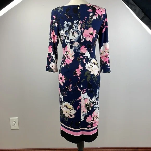 INC Knee Length Slip Dress SZ XS 3/4 Length Sleeves Floral Design Stretchy - Picture 9 of 13